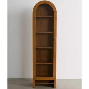<b>Solid</b> Teak <b>Wood</b> Arch Curio Cabinet Minimalist Wooden Bookshelf - Product Image 1