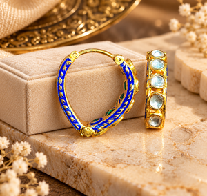 Pendientes de Aro Vintage de Plata Chapada en Oro de 18K con Incrustaciones de Cristal Azul Meenakari y Topacio, Estilo Indio para Mujer, Ideales para Fiestas y Bodas - Product Image 1