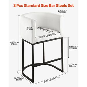 Set di 3 Sgabelli da Bar Alti 63,5 cm con Schienale, Braccioli e Poggiapiedi, Struttura in Metallo e Rivestimento in Tessuto - Product Image 5