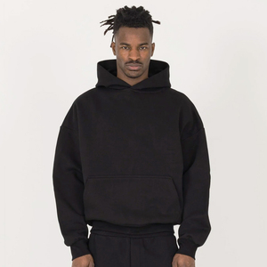 Men's Oversized <b>Black</b> Hooded <b>Sweatshirt</b> Regular Sleeve Solid Color Fleece Casual Autumn Wear - Product Image 4