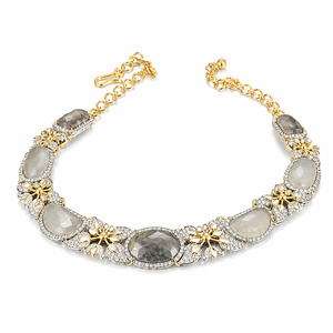 Attractive 925 <b>Silver</b> Gold Plated Grey Oval Gemstone Bracelet for Women Wedding Party Gift Jewelry Handmade Wholesale Gift Set - Product Image 3