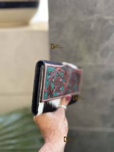 Pochette de luxe 2025 en cuir sculpté à la main, avec fourrure de vache, porte-cartes, style western, multi-usages - Product Image 2