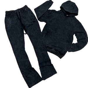 Survêtement d'hiver pour homme, épais, à manches longues, entièrement zippé, noir, effet délavé soleil, avec logo personnalisé et broderie vieillie, de créateur - Product Image 6