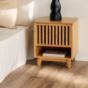Mesita de noche de bambú natural, mesita de noche con puerta de listones, estante de almacenamiento, muebles de dormitorio - Product Image 1
