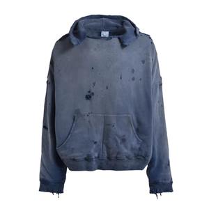 Sweat à capuche homme personnalisé, vintage, effet vieilli, finition peinture, hiver, écologique, en coton épais French Terry, coupe oversize, motif écossais sur le devant, délavé à l'acide - Product Image 1