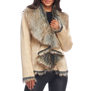 Chaqueta de Cuero Genuino para Mujer, Transpirable, con Cuello y Puños de Piel de Oveja, Cuello Desmontable, Relleno de Poliéster, Abrigo Casual Cálido para Invierno - Product Image 2