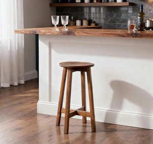 Tabouret de comptoir rustique en teck massif, siège rond, fait main, mobilier pour restaurants et hôtellerie - Product Image 1
