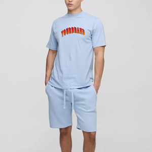 Ensemble de survêtement homme sur mesure, t-shirt et short amples bleu clair, idéal pour l'été – Vente en gros - Product Image 4