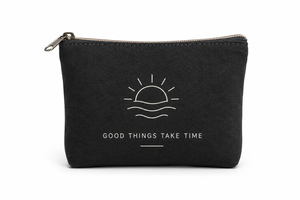Minimalist Canvas Cosmetic Bag With Zipper Closure Good Things Take Time Design Small Portable <b>Makeup</b> <b>Case</b> - Product Image 3