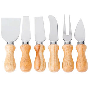Juego de 6 Cuchillos para Queso de Acero Inoxidable al por Mayor con Mango de Madera, Herramienta Premium para Tabla de Charcutería, Cortador, Tenedor y Utensilio para Servir Queso - Product Image 1