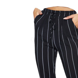 Pantalon cargo taille haute élastique uni avec fermeture éclair, longueur cheville, pour femme, respirant, en polyester/coton - Product Image 3