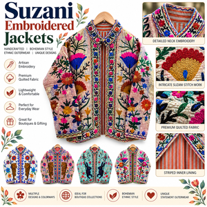 Hand <b>Embroidered</b> Suzani Quilted <b>Jackets</b> <b>for</b> <b>Women</b>, Colorful Floral Boho Ethnic Outerwear with Artisan Stitching and Striped - Product Image 6