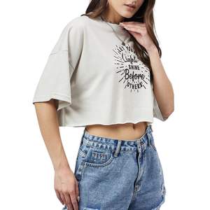Camiseta Corta Oversize para Mujer, con Estampado Gráfico Personalizado, Estilo Casual Holgado, Top de Algodón, Venta al Por Mayor OEM - Product Image 6