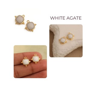 Pendentif breloque fait main en agate blanche taille coussin, serti de pierres, plaqué or - Idéal pour la fabrication de bijoux fantaisie en gros - Product Image 2