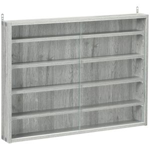 Vetrina Moderna Grigia a 5 Ripiani in Vetro con Ripiani Regolabili e 2 Porte, Montabile a Parete - Product Image 1