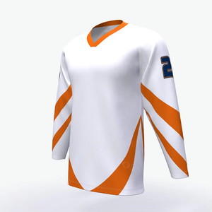Men's Custom Sublimated Ice Hockey Jersey Full Sleeve White Orange Striped Player 24 Moisture Wicking Polyester Regular Fit - Product Image 2