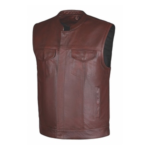 Gilet en cuir de vachette vieilli teinté brun-rougeâtre avec fermeture éclair à boutons-pression dissimulés, deux poches, bordeaux, respirant, vêtement d'extérieur - Product Image 1