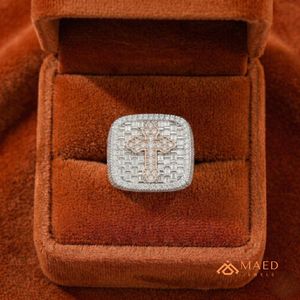 Anillo de lujo para hombre con moissanita, diseño de cruz cuadrada, chapado en oro rosa, corte baguette, estilo Hip Hop, en plata - Product Image 5