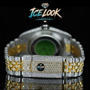 นาฬิกาควอตซ์หรูหราดีไซน์ Ice Look สายสแตนเลสประดับโมอิสซาไนต์ ตัวเรือนทรงกลม หน้าปัดเรืองแสง สำหรับผู้ชาย ใส่ได้ทั้งในชีวิตประจำวันและงานทางการ - Product Image 2