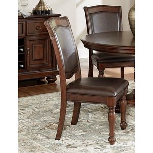 Traditional <b>Brown</b> Cherry Finish <b>Faux</b> <b>Leather</b> Upholstery <b>Dining</b> <b>Chairs</b> Set of 2 Home Furniture - Product Image 4