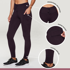 Women's High Waist Drawstring <b>Leggings</b> <b>with</b> <b>Pocket</b> Breathable Polyester Quick Dry Stretchy Yoga Workout Full Length Sport Pants - Product Image 4