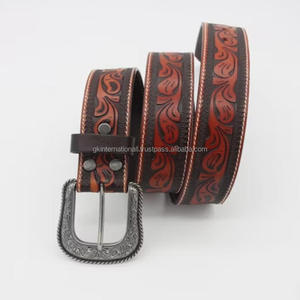 Custom Designer Embossed Black Western Hand Tooling Belts <b>Floral</b> Buckle Genuine Leather Fashion Belt for <b>Jeans</b> Belts - Product Image 3
