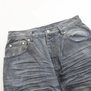 <b>Correct</b> Edition BAL Style Hidden-dyed Distressed Ripped Jeans for Men High Quality Trendy Brand Denim Pants for Men - Product Image 3