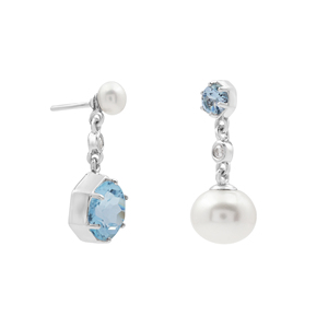 Pendientes colgantes de plata de ley 925 100% pura con topacio azul hexagonal, perla y engaste de diamantes, joyería fina clásica para mujer - Product Image 2