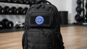 Patch brodé thermocollant « Le travail acharné paie ses fruits » avec design de disque de musculation, bleu, 3 pouces, pour la motivation en salle de sport - Product Image 2