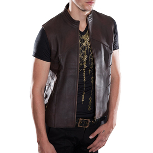 Chaleco de Motociclista de Cuero Marrón para Hombre, de Secado Rápido, Impermeable, con Espacio Oculto para Portación de Objetos - Product Image 2
