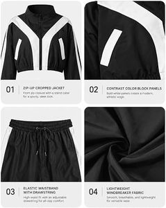 Ensemble de survêtement 2 pièces pour femme : veste courte zippée et pantalon large, léger, color block, style rétro sportif streetwear - Product Image 5