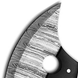 Custom Handmade Damascus Steel Pizza Cutter Wheel Ulu Knife With Red & Black Handle Kitchen Axe with Genuine Leather Sheath - Product Image 2