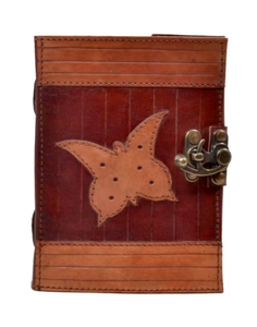 Vintage Antique Butterfly Leather Journal <b>Diary</b> & <b>Notebook</b> Handmade with Thread Sewing & Saddle Stitching Spiral Binding - Product Image 3