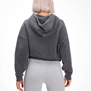 Nouvelle Arrivée Sweat à Capuche Femme Tendance à Manches Longues Respirant Effet Délavé Acide – Vêtement d'Hiver Personnalisé Coupe Courte - Product Image 2