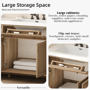 Mobile bagno da 60 pollici con doppio lavabo SMC, unità a pavimento impermeabile con 2 vassoi ribaltabili, 4 cassetti a ribalta e spazio contenitivo morbido. - Product Image 6