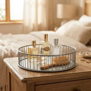 Bandeja Decorativa de Hierro Galvanizado Natural Hecha a Mano de 25 cm con Borde Abierto Tipo Jaula, para Decoración del Hogar y Uso en Hoteles - Product Image 1