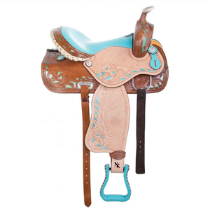 Wholesale Premium Quality Western Leather Horse Saddle With Turquoise Accents And Brass <b>Hardware</b> Trail Riding Equipment - Product Image 1