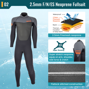 Combinaison intégrale professionnelle en néoprène fin de 2,5 mm pour homme - Combinaison de plongée thermique super extensible, fabrication OEM/ODM durable avec coutures plates - Product Image 3
