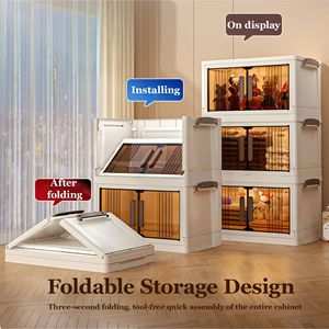 Carrito de Almacenamiento de Plástico de 5 Niveles con Puertas y Ruedas, Organizador Apilable Ajustable para Hogar, Oficina y Garaje - Product Image 3