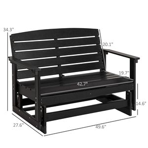 Elegante Panca a Dondolo Nera per Esterni in HDPE con Doghe, Doppia Sedia a Dondolo in Metallo Resistente per Giardino o Parco - Product Image 3