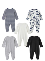 Baby Romper 1pc Gender-Neutral Unisex Footed Romper Print All-Season 0-9 Months Newborn Single Button Closure Cotton Breathable
