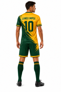 Ensemble de maillots de football personnalisés par sublimation, maillot d'équipe pour hommes, short, col en V, poches latérales en mesh, vert or, vêtements de sport à séchage rapide - Product Image 5