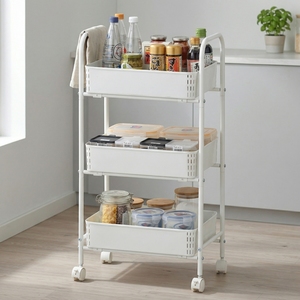 Chariot de cuisine mobile à 3 niveaux en métal MIT OEM, design moderne, pour rangement domestique, îlots de cuisine - Product Image 1