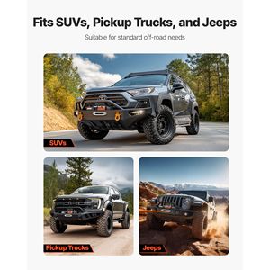 กว้านไฟฟ้า 12V DC รับน้ำหนักได้ 12000 ปอนด์ พร้อมเชือกสังเคราะห์ขนาด 0.36 x 75.5 ฟุต ควบคุมแบบไร้สายและแบบมีสายสำหรับรถบรรทุก - Product Image 2