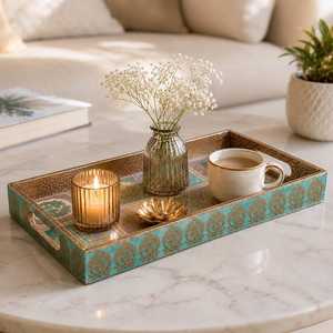 Juego de 3 bandejas de servir modernas y multifuncionales de MDF Colorful Meena, aptas para lavavajillas, hechas a mano, decorativas para mesa - Product Image 5