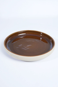 Round <b>Ceramic</b> Stoneware Flat <b>Plate</b> Cream Brown Glazed Japandi Design Dishwasher Safe BPA Free Dishes & <b>Plates</b> - Product Image 3