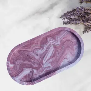 Cuenco para servir ovalado de resina azul con patrón de mármol, se usa como bandeja para servir para varios alimentos o pieza de acento decorativo, producto hecho a mano - Product Image 2