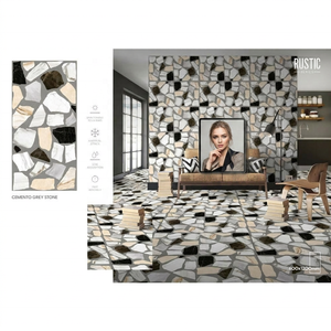 Super Cemento Grey, Baldosas de Porcelana Esmaltada de 60x120cm (600x1200mm), Estilo Terrazo Rústico Francés, Diseño de Madera - Product Image 3