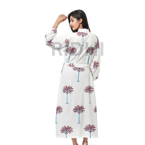 Robe longue Hawaïenne Vert & Rouge Palm Beach, Tunique Kaftan en Coton Indien, Kimono Ethnique Unisexe Grande Taille, Robe d'été Thermique - Product Image 4