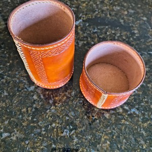 New Arrival 100% Genuine Cowhide Leather Handmade Molded Round Dice <b>Cups</b> 16 Centimeter Custom OEM Design with Custom Design - Product Image 5